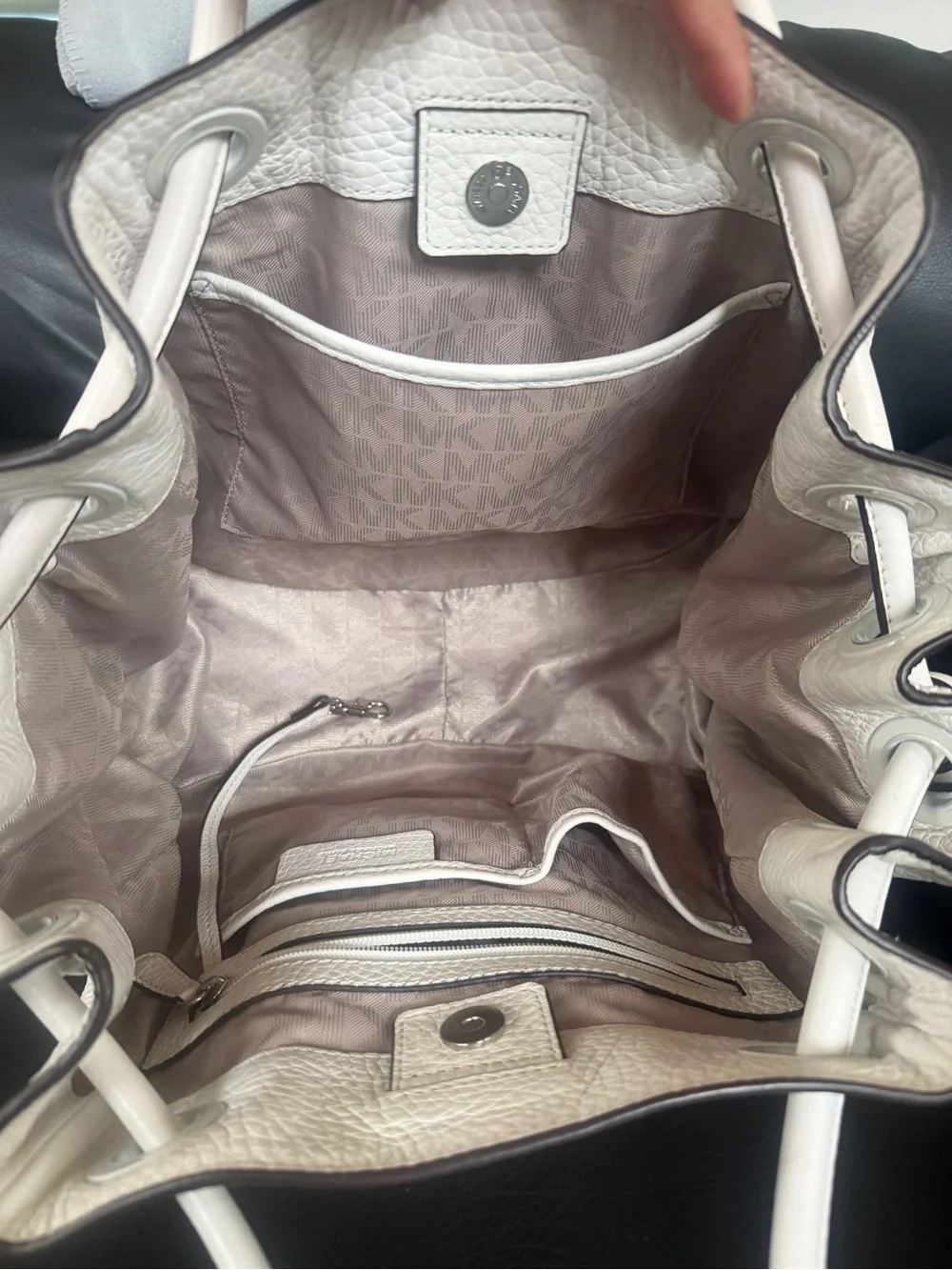 Michael Kors White Pebbled Leather Drawstring Shoulder Bag